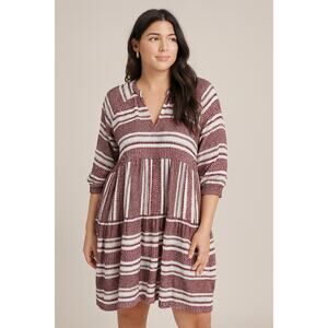 Nema Resort Wear Cotton Acrylic Mixed Knit Dress Burgundy Ivory M/L
